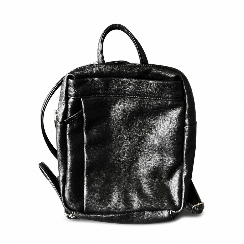 Faux-Leather Black Backpack