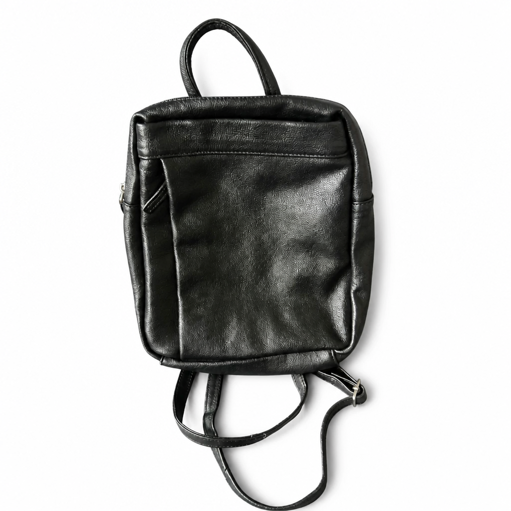 Faux-Leather Black Backpack