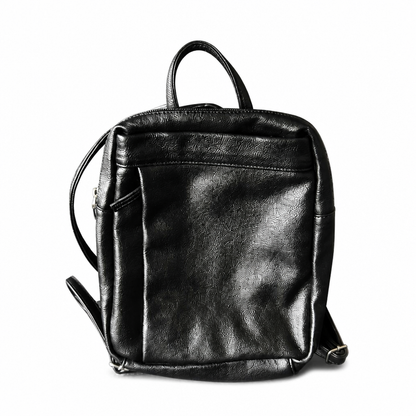 Faux-Leather Black Backpack