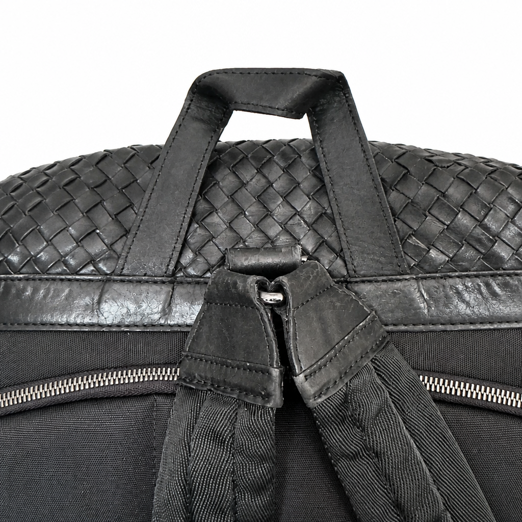 Woven Leather & Canvas Backpack in Good Condition