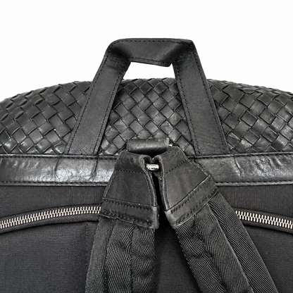 Woven Leather & Canvas Backpack in Good Condition