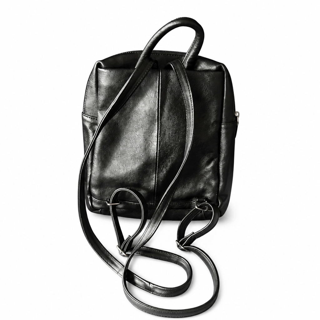 Faux-Leather Black Backpack