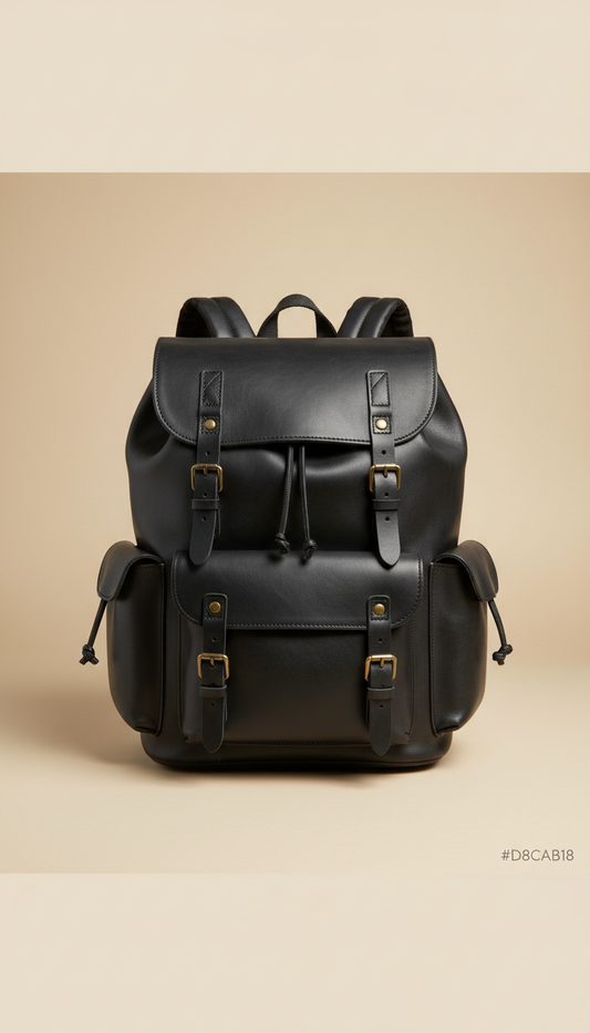 Classic Black Leather Backpack with Padded Straps
