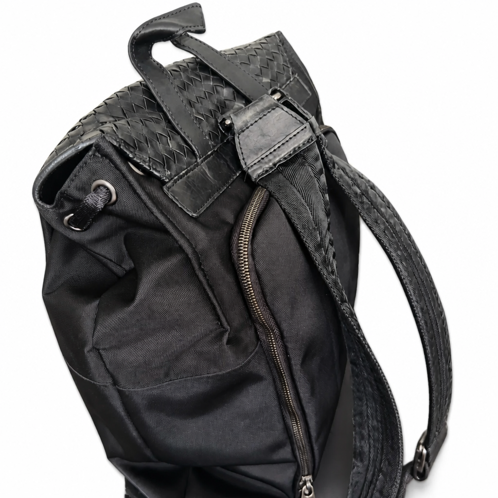 Woven Leather & Canvas Backpack in Good Condition