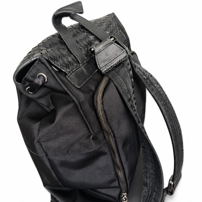 Woven Leather & Canvas Backpack in Good Condition