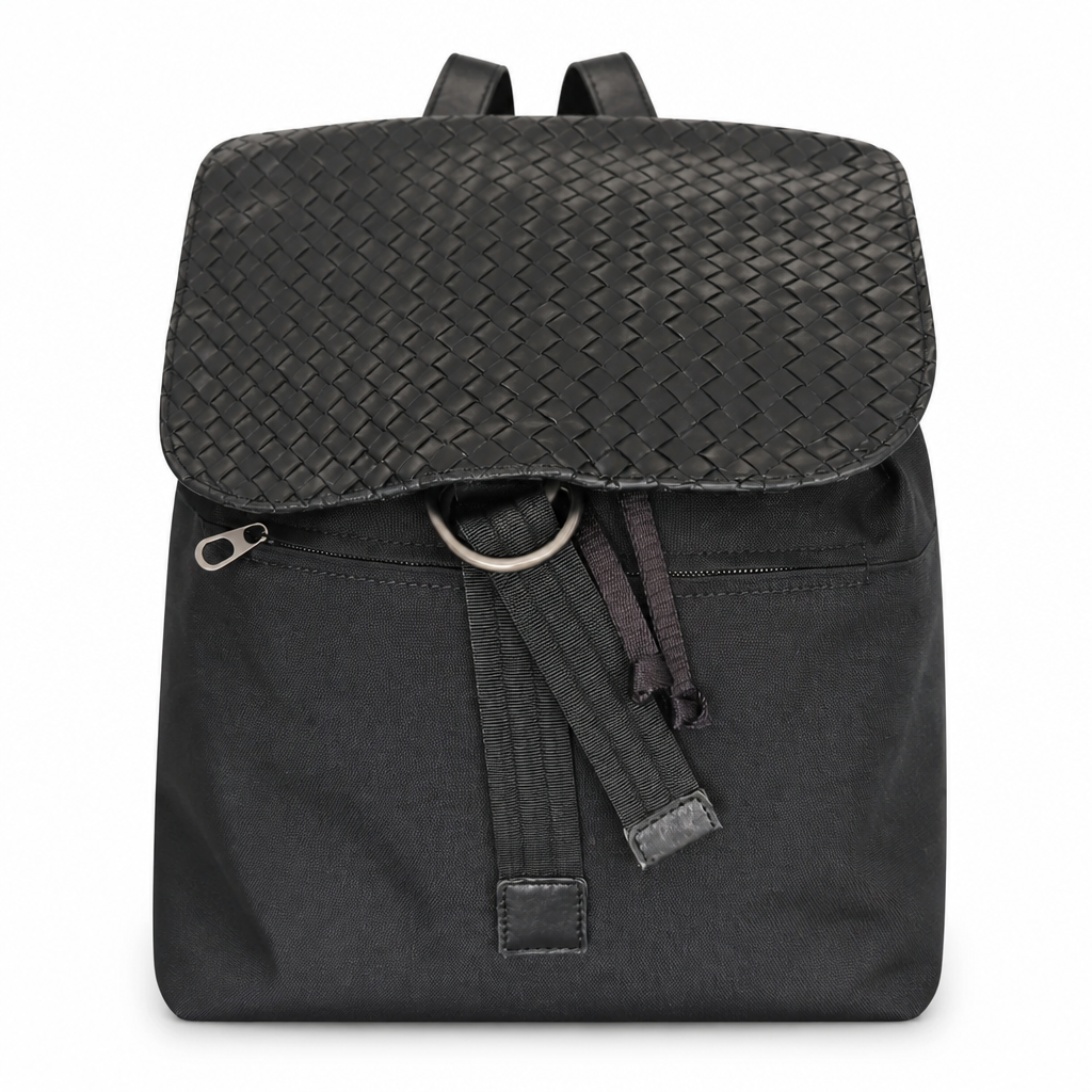 Woven Leather & Canvas Backpack in Good Condition
