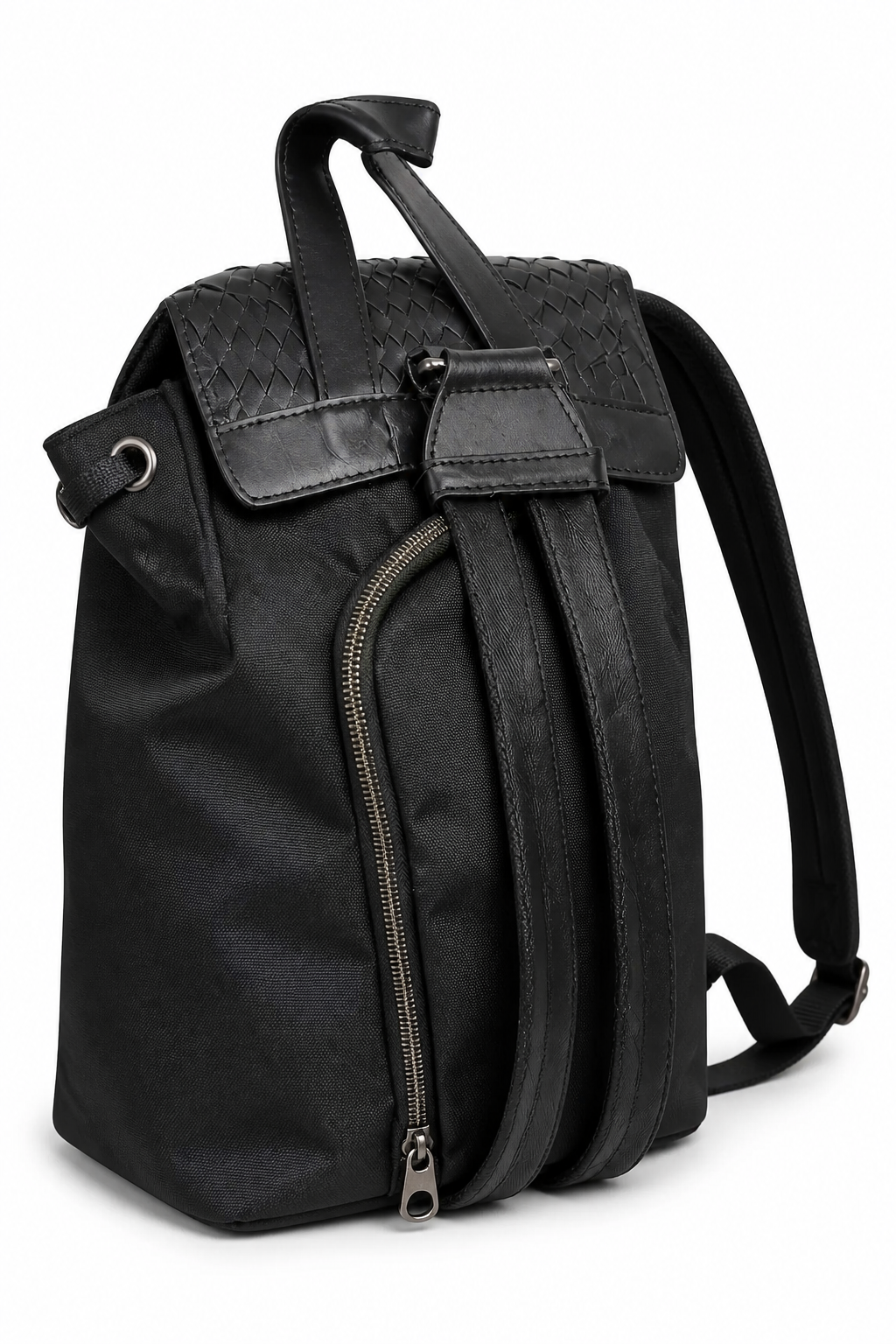 Woven Leather & Canvas Backpack in Good Condition
