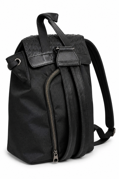 Woven Leather & Canvas Backpack in Good Condition