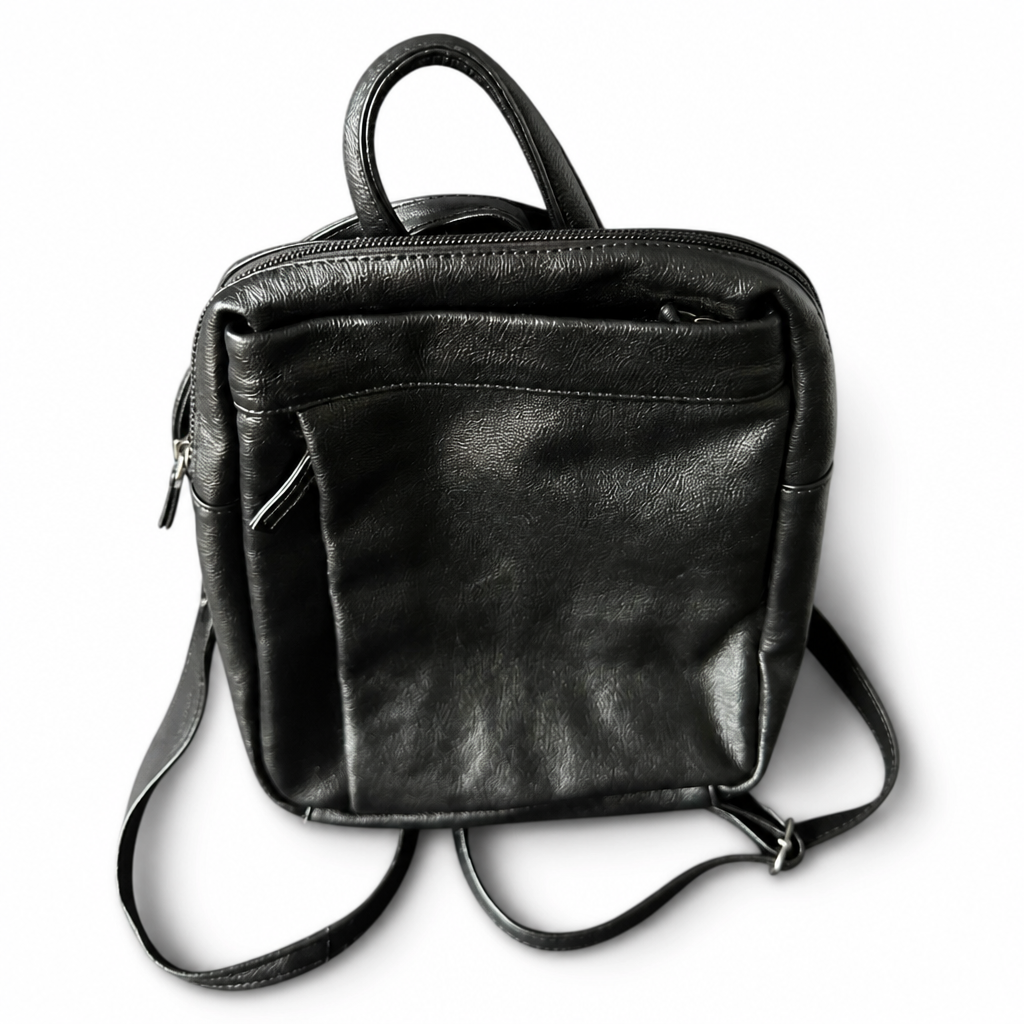 Faux-Leather Black Backpack