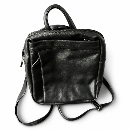 Faux-Leather Black Backpack
