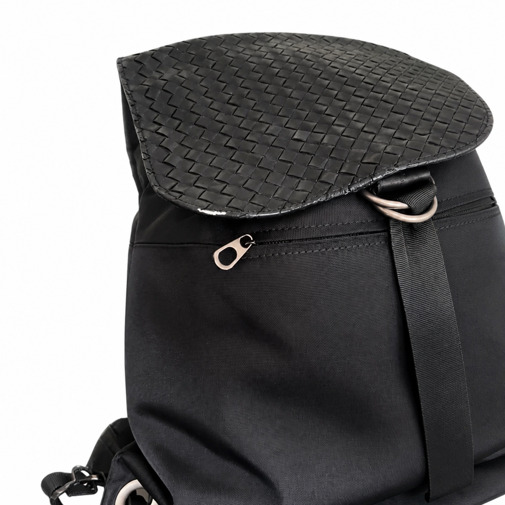 Woven Leather & Canvas Backpack in Good Condition