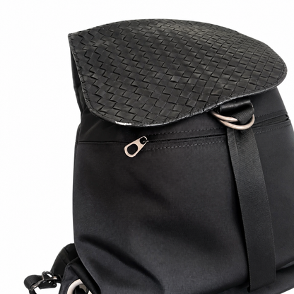 Woven Leather & Canvas Backpack in Good Condition